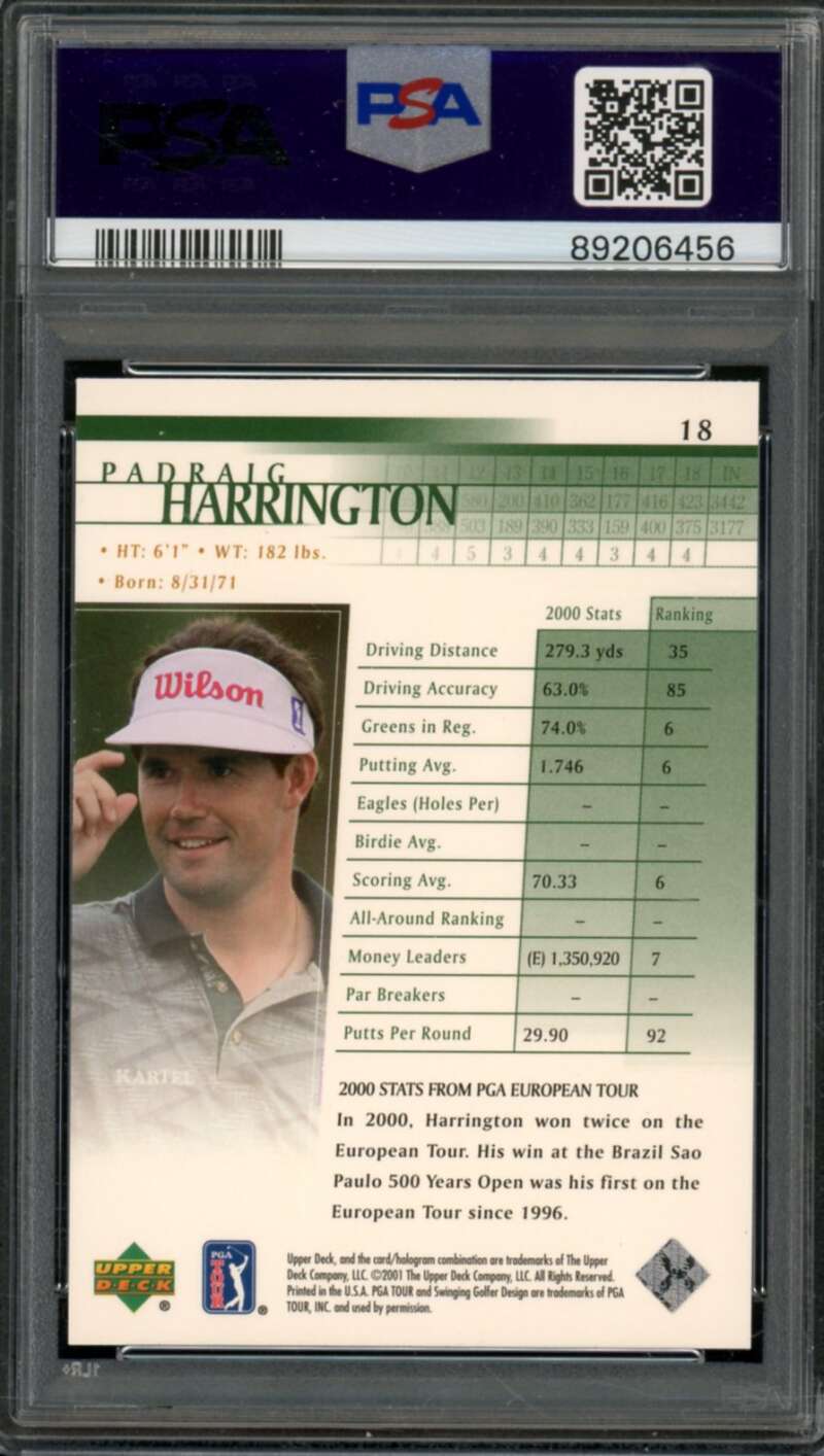 Padraig Harrington Rookie Card 2001 Upper Deck Golf #18 PSA 9 Image 2