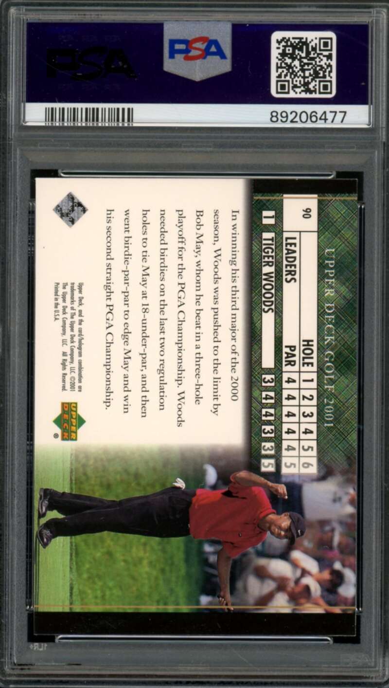 Tiger Woods Rookie Card 2001 Upper Deck Golf #90 PSA 9 Image 2