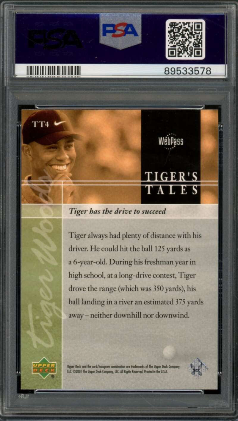 Tiger Woods Rookie Card 2001 Upper Deck Golf #TT4 PSA 9 Image 2