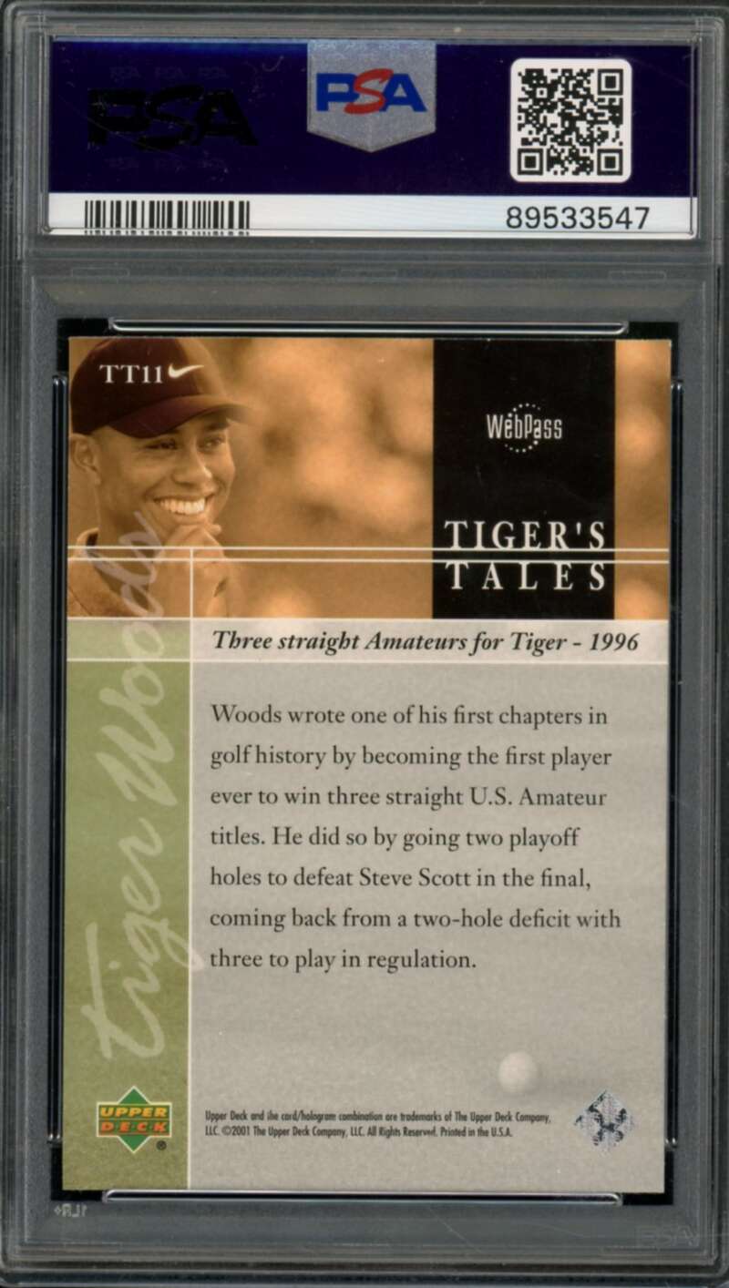 Tiger Woods Rookie Card 2001 Upper Deck Golf #TT11 PSA 9 Image 2