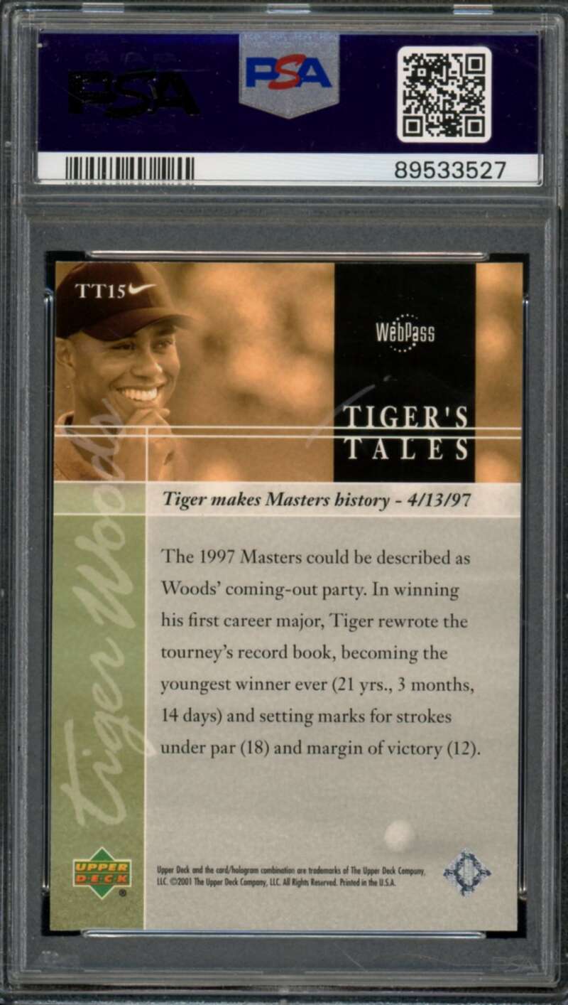 Tiger Woods Rookie Card 2001 Upper Deck Golf #TT15 PSA 9 Image 2