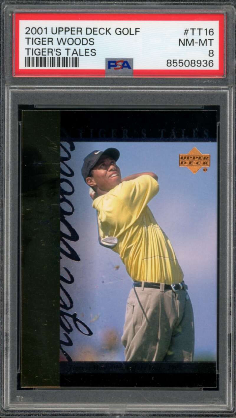 Tiger Woods Rookie Card 2001 Upper Deck Golf #TT16 PSA 8 Image 1