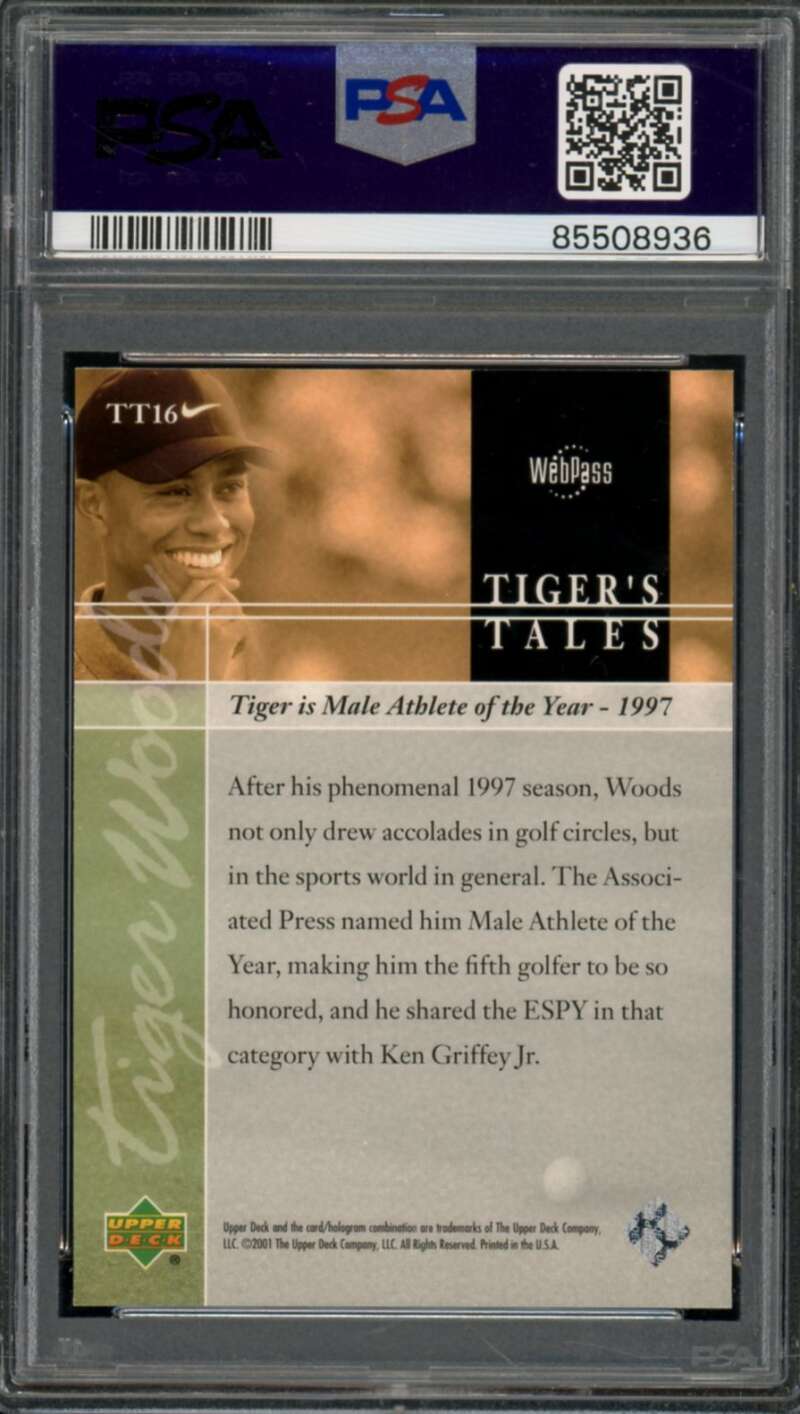 Tiger Woods Rookie Card 2001 Upper Deck Golf #TT16 PSA 8 Image 2