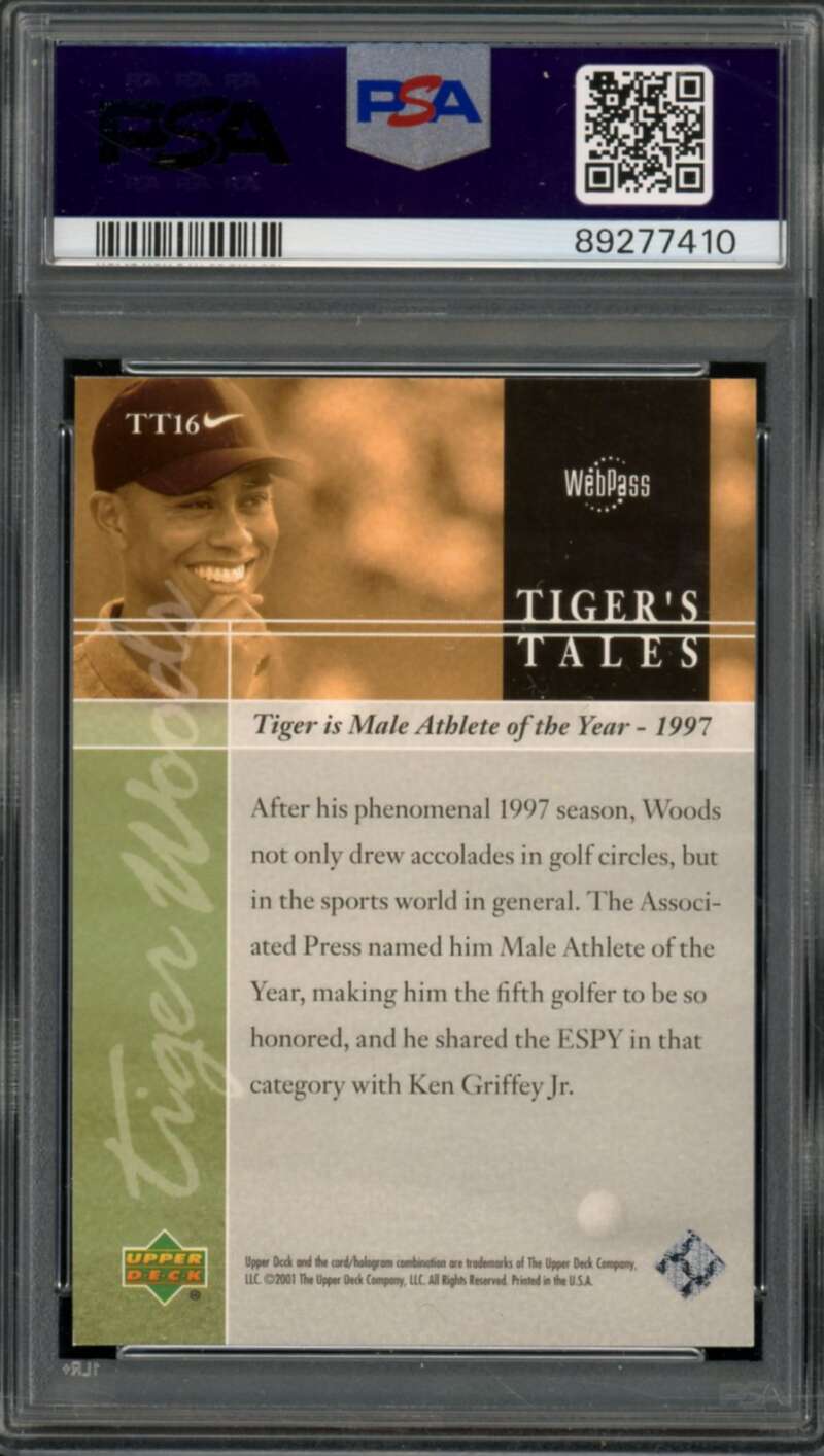 Tiger Woods Rookie Card 2001 Upper Deck Golf #TT16 PSA 9 Image 2