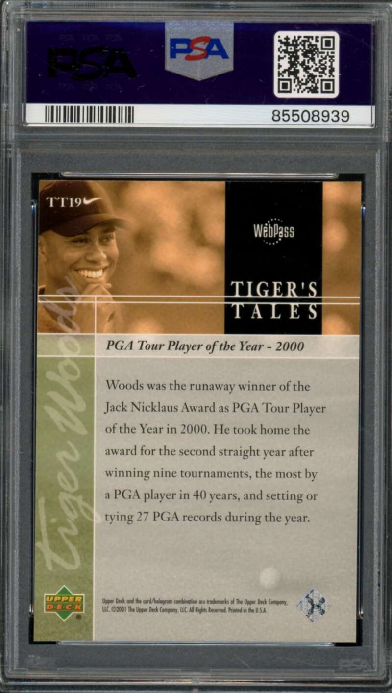 Tiger Woods Rookie Card 2001 Upper Deck Golf #Tt19 PSA 8 Image 2