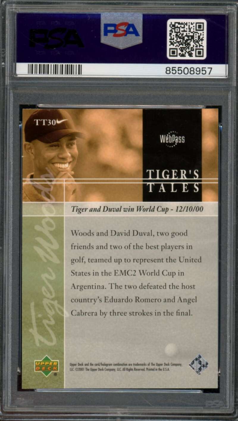 Tiger Woods Rookie Card 2001 Upper Deck Golf #TT30 PSA 8 Image 2