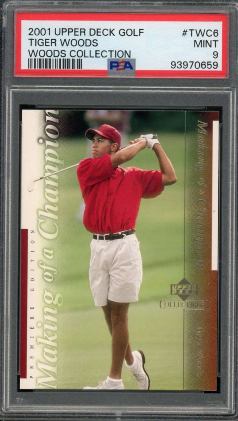 Tiger Woods Rookie Card 2001 Upper Deck Golf #TWC6 PSA 9 Image 1