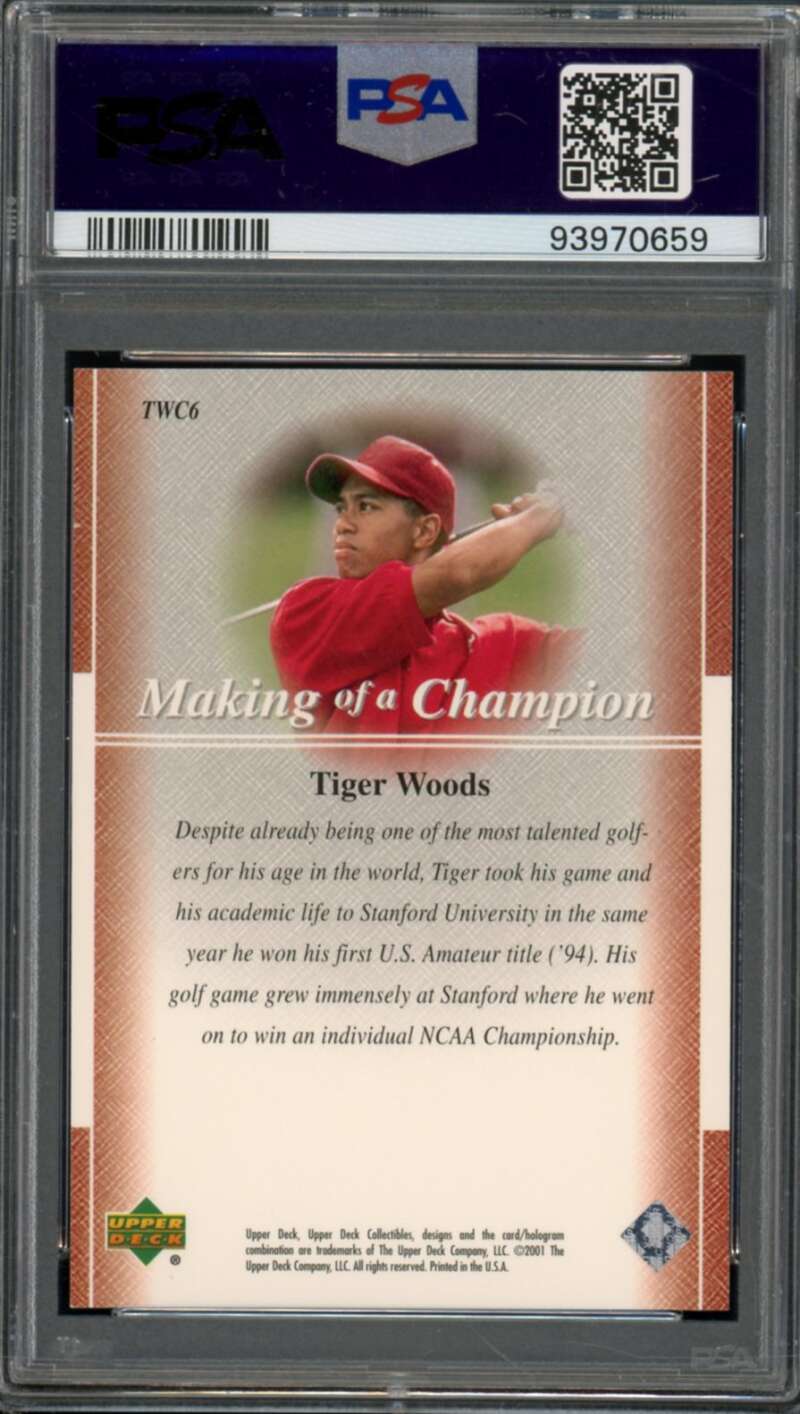 Tiger Woods Rookie Card 2001 Upper Deck Golf #TWC6 PSA 9 Image 2