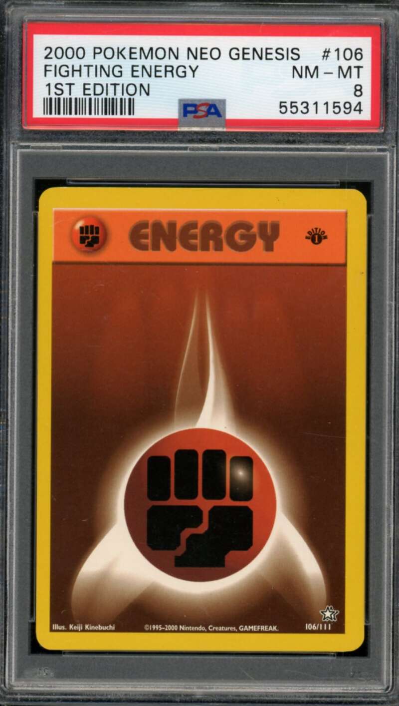 Fighting Energy Card 2000 Pokemon Neo Genesis 1st Edition #106 PSA 8 Image 1