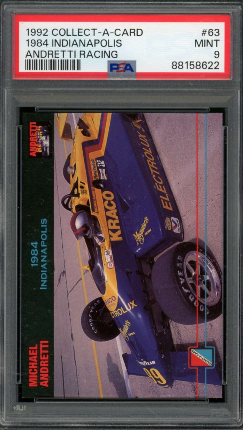 Mario Andretti Card 1992 Collect-A-Card #63 PSA 9 Image 1