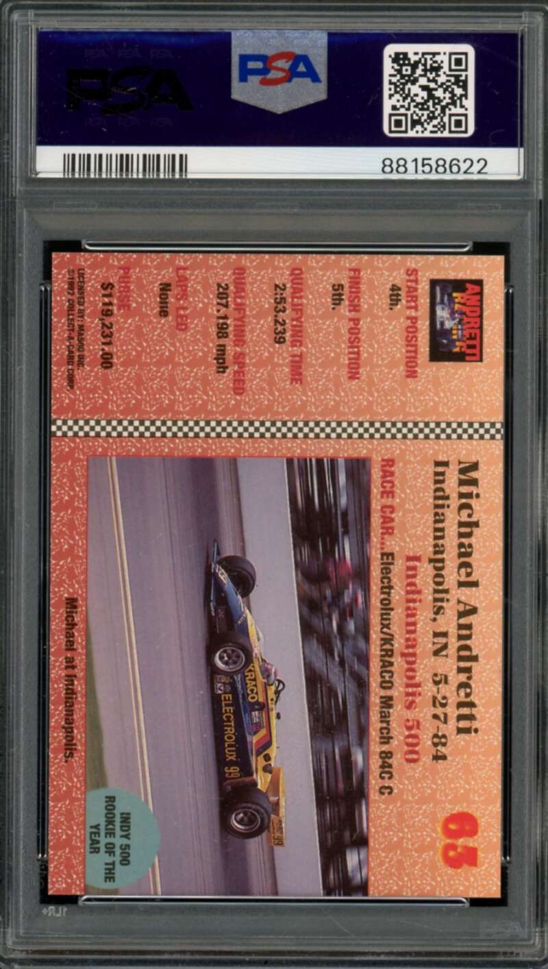 Mario Andretti Card 1992 Collect-A-Card #63 PSA 9 Image 2