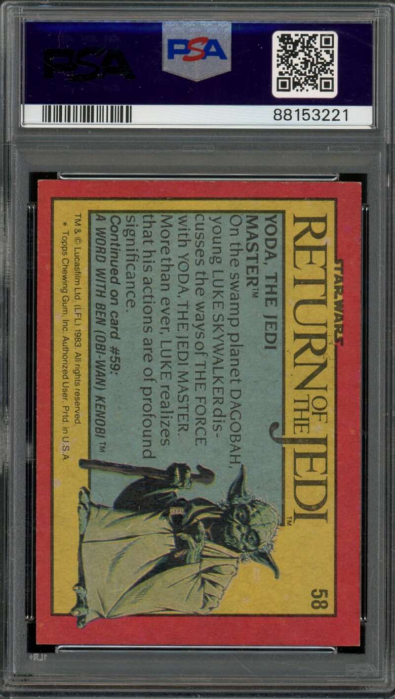 Yoda Card 1983 Star Wars Return Of The Jedi #58 PSA 8 Image 2