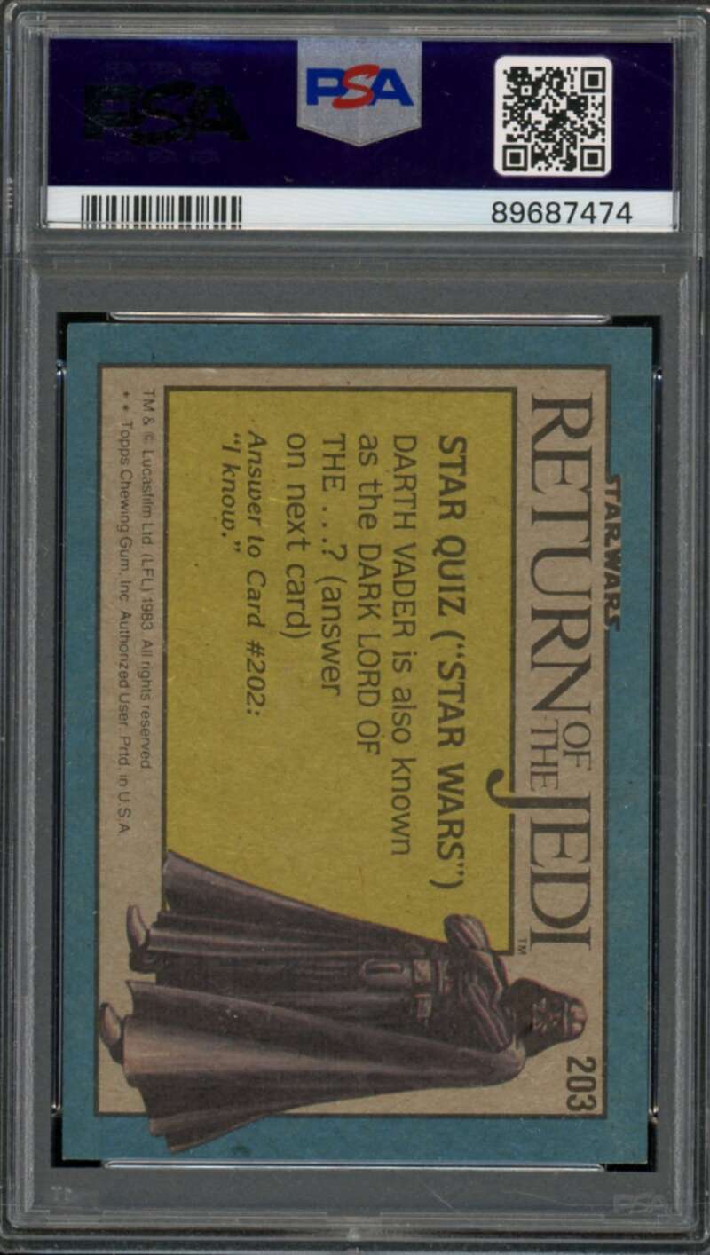 Han Solo Harrison Ford Card 1983 Star Wars Return Of The Jedi #203 PSA 8 Image 2