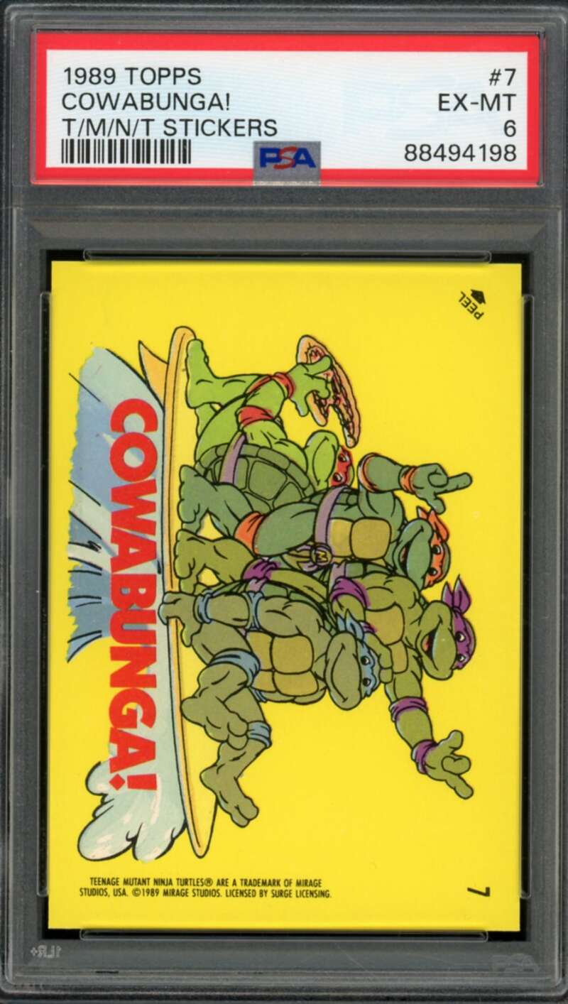 Cowabunga! Teenage Mutant Ninja Turtles Card 1989 Topps Stickers #7 PSA 6 Image 1