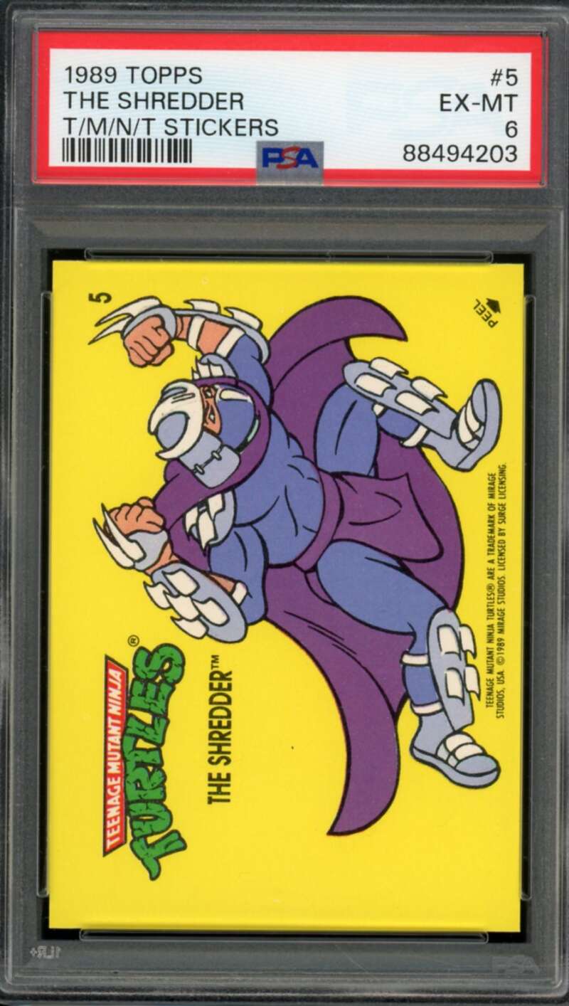 The Shredder Teenage Mutant Ninja Turtles Card 1989 Topps Stickers #5 PSA 6 Image 1