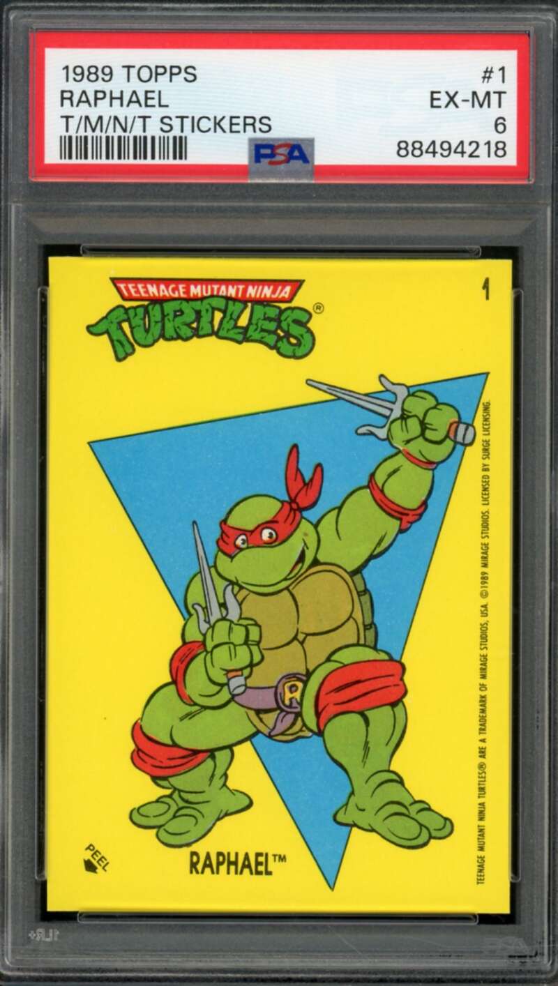 Raphael Teenage Mutant Ninja Turtles Card 1989 Topps Stickers #1 PSA 6 Image 1