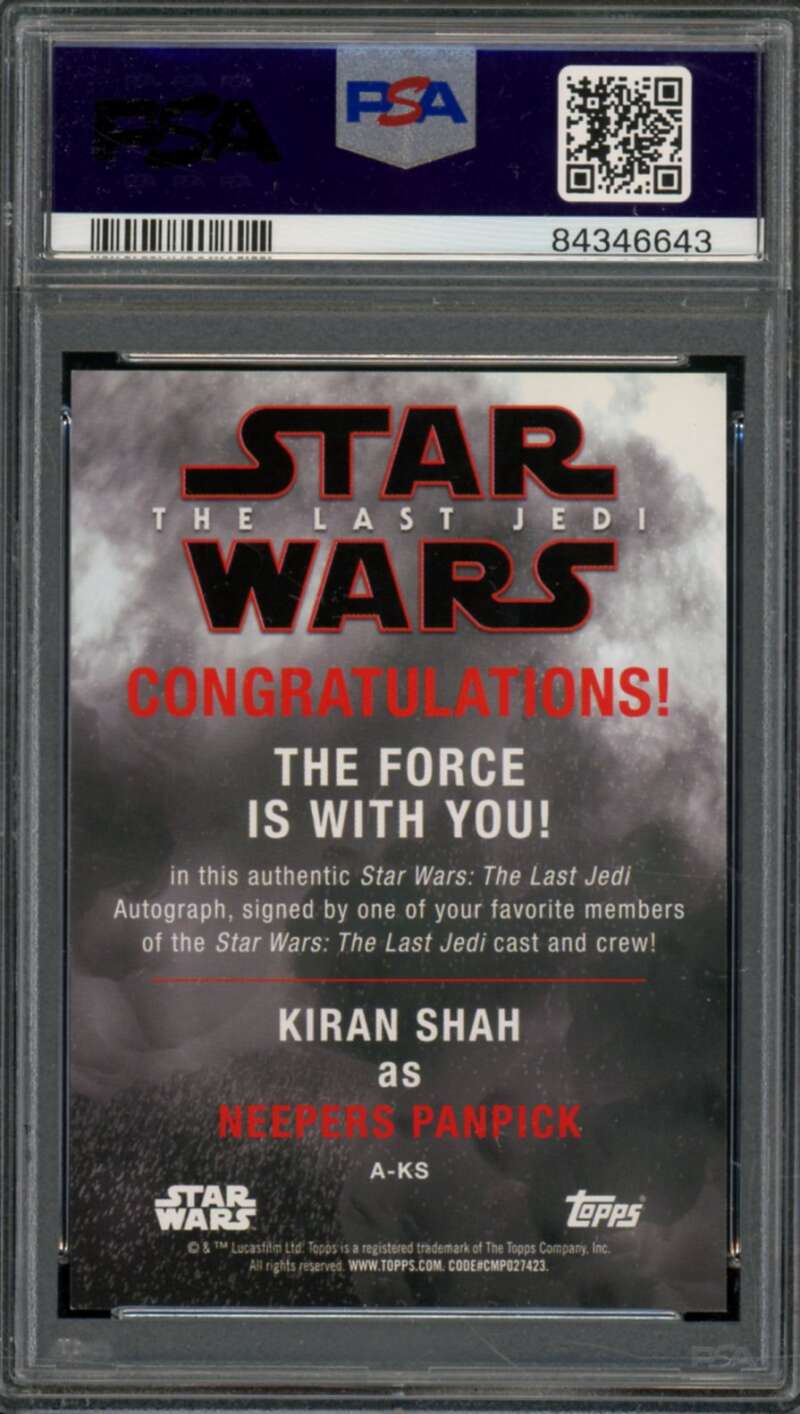 Kiran Shah Card 2018 Topps Star Wars #S2-Auto (pop 1) #aks PSA 9 Image 2