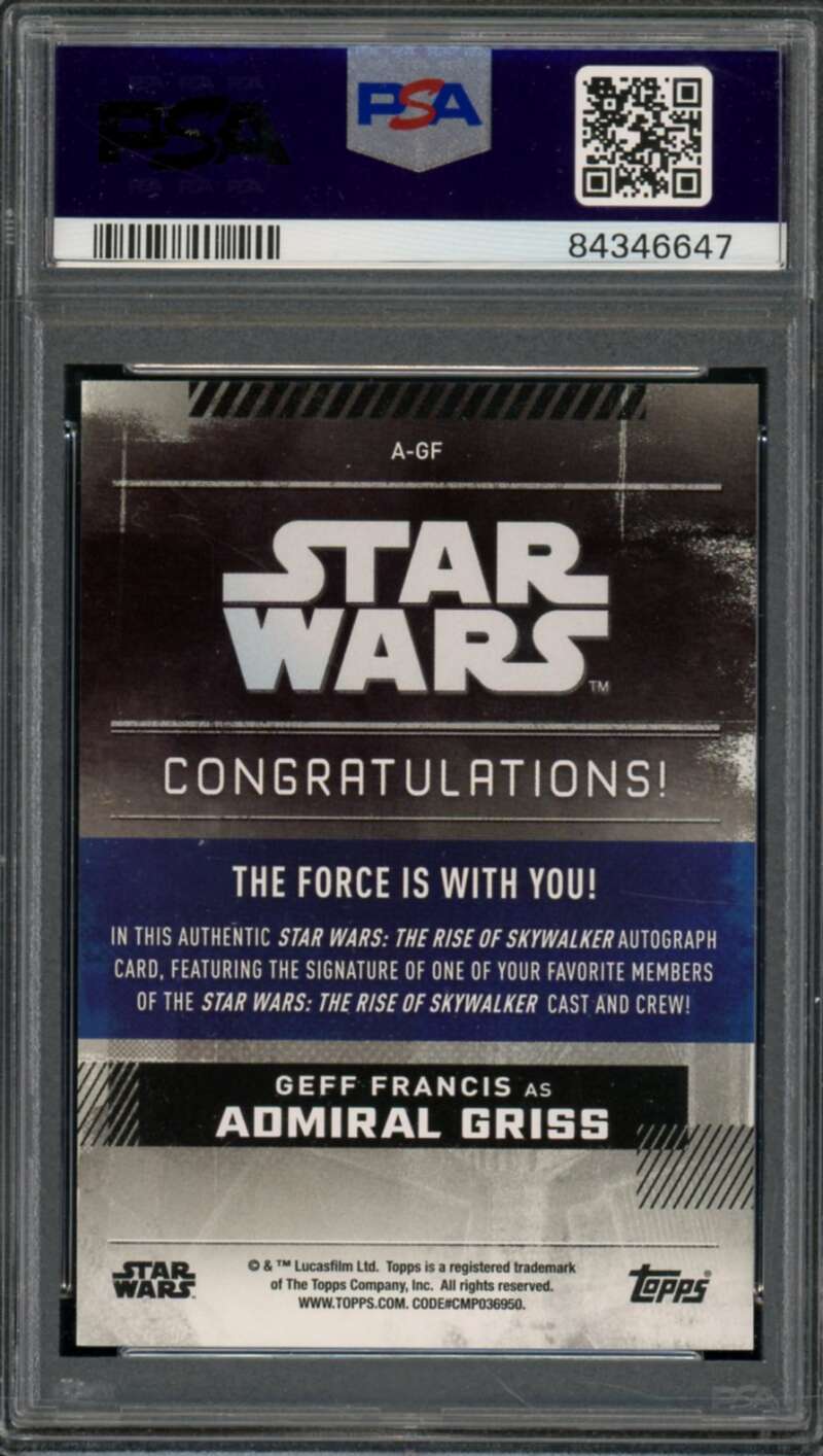 Geff Francis Card 2019 Topps Star Wars Auto (pop 1) #A-GF PSA 9 Image 2