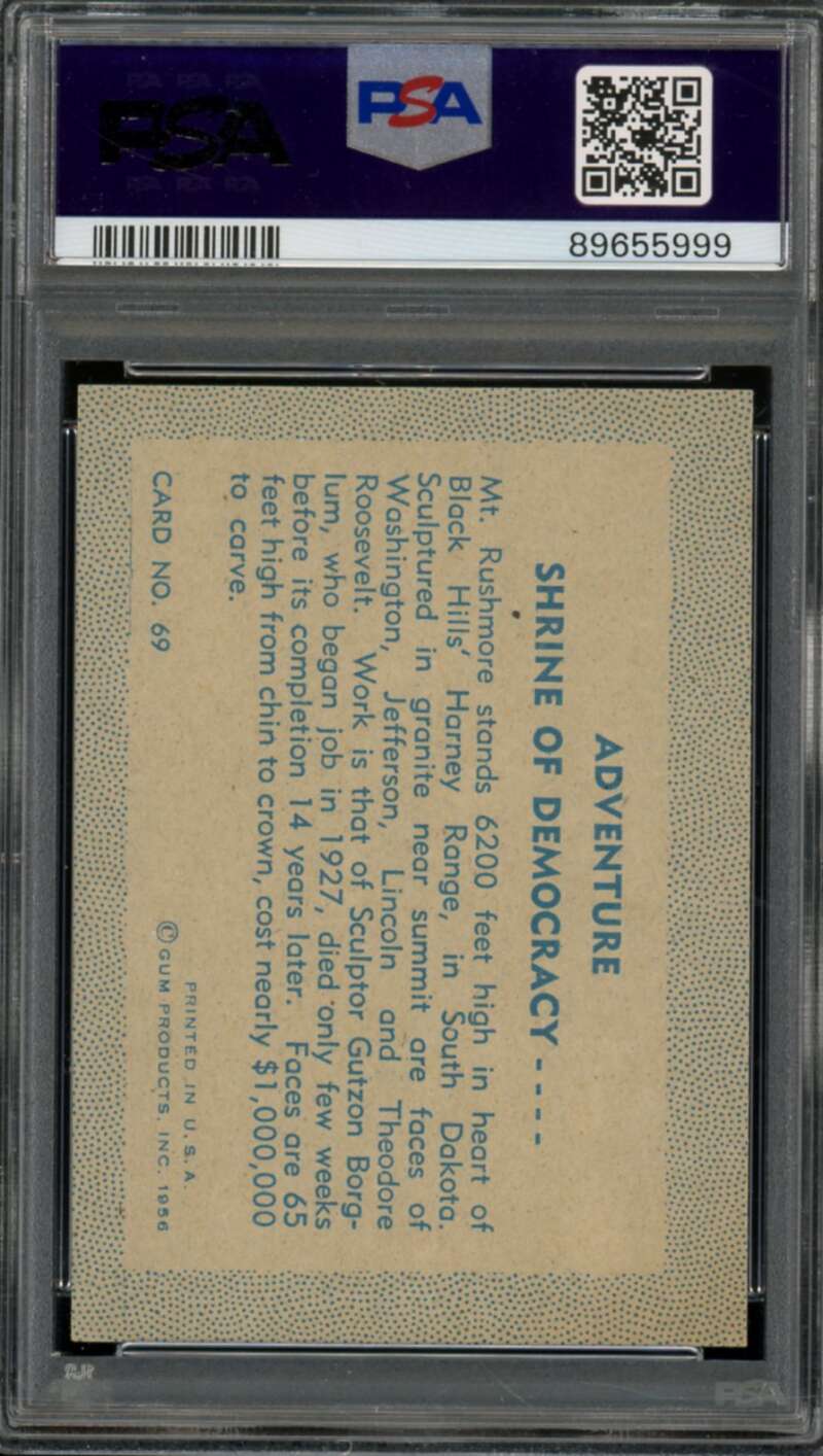 Shrine Of Democracy Card 1956 Adventure #69 PSA 7 Image 2