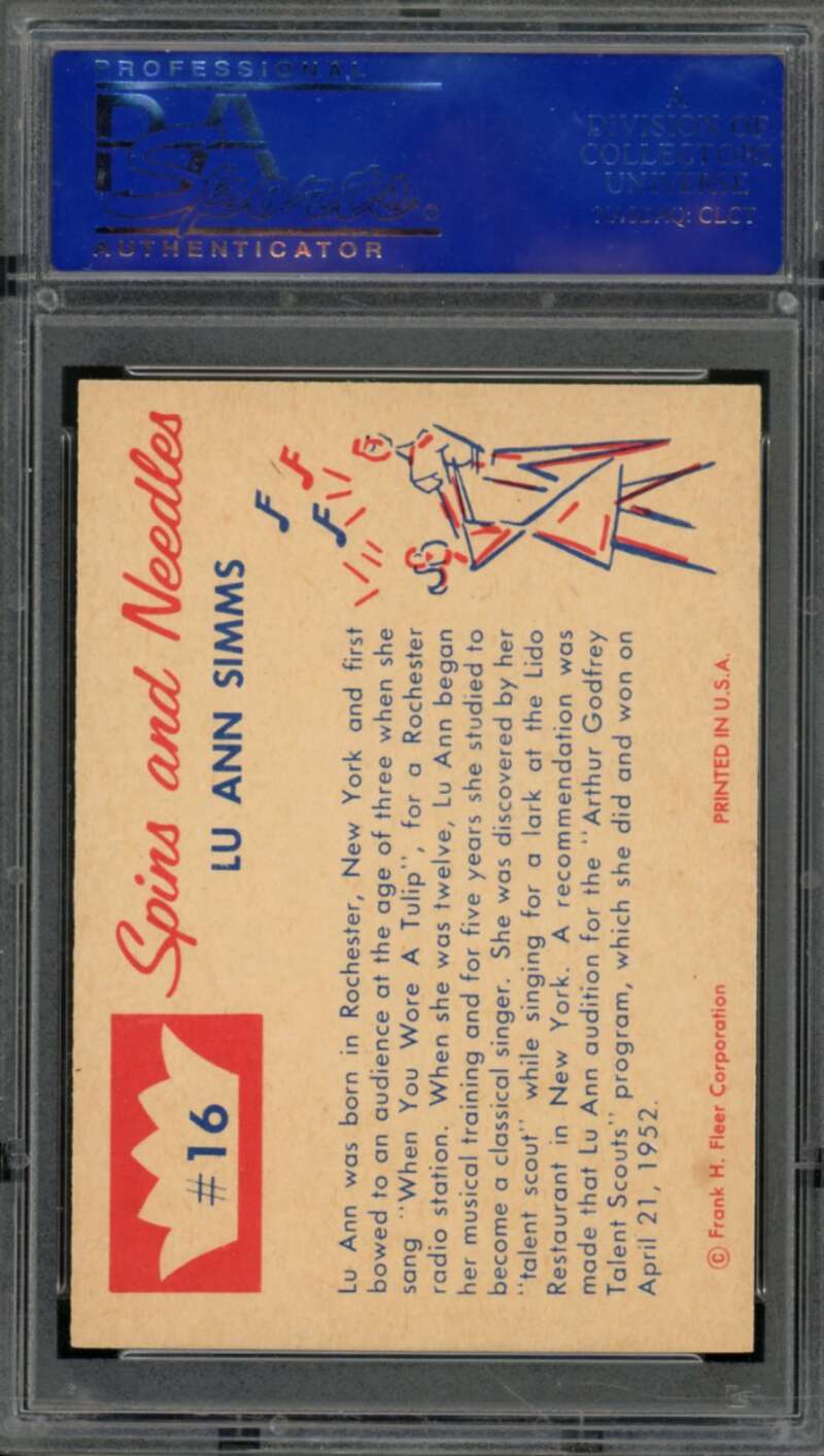 Lu Ann Simms Card 1960 Spins And Needles #16 PSA 7 Image 2