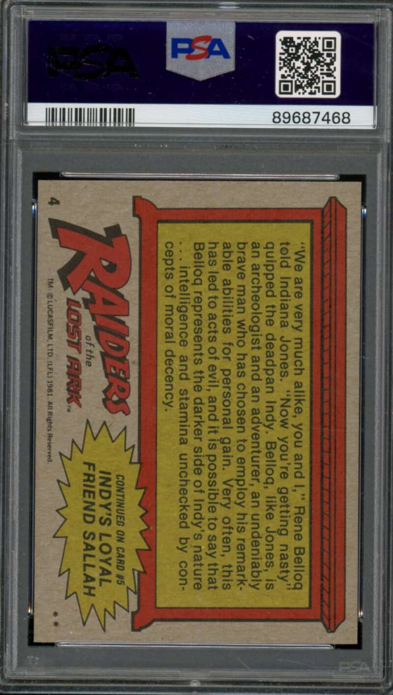 Rene Belloq Card 1981 Raiders/Lost Ark Indy's Rival #4 PSA 7 Image 2