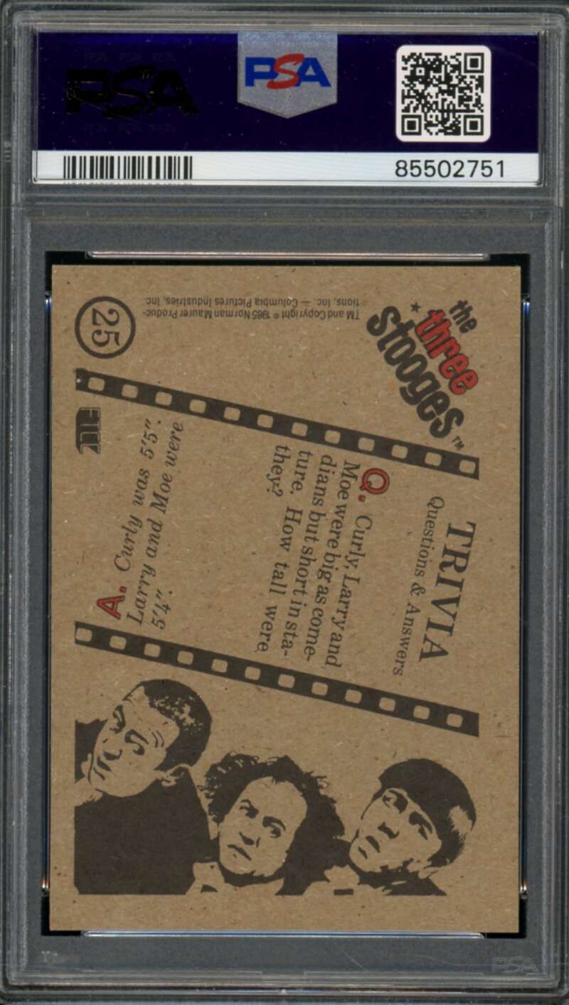 Curly/Larry/Moe Where Big As Card 1985 The Stooges #25 PSA 9 Image 2