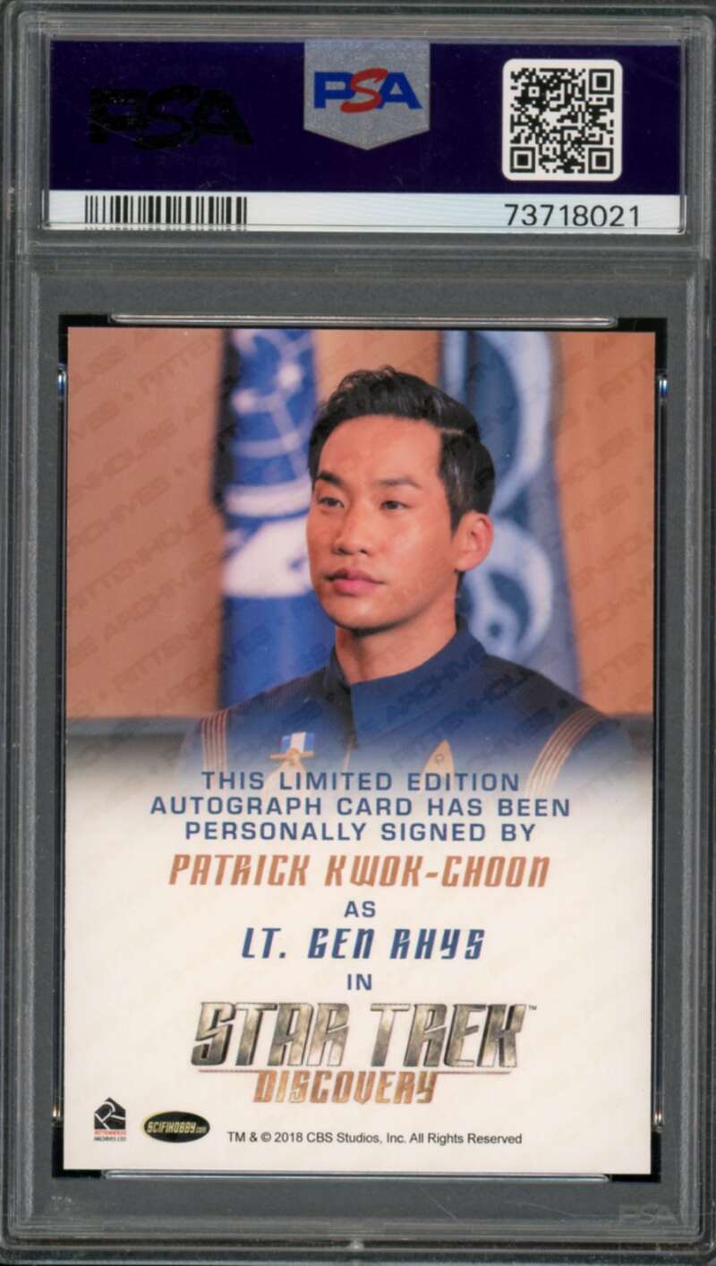 Patrick Kwok-Choon Card 2019 S.Trek Discovery S.1 Autographs PSA 10 Image 2