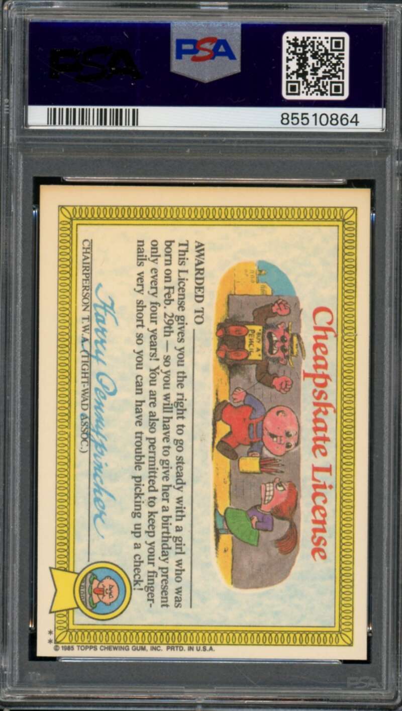 Cindy Lopper Stickers Card 1985 Garbage Pail Kids #37b PSA 4 Image 2