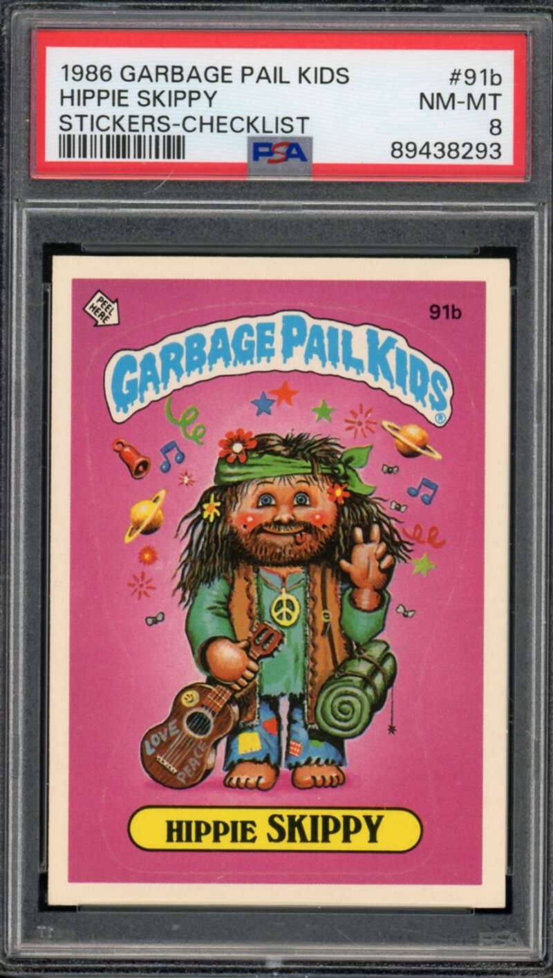 Hippie Skippy Stickers Card 1986 Garbage Pail Kids #91b PSA 8 Image 1