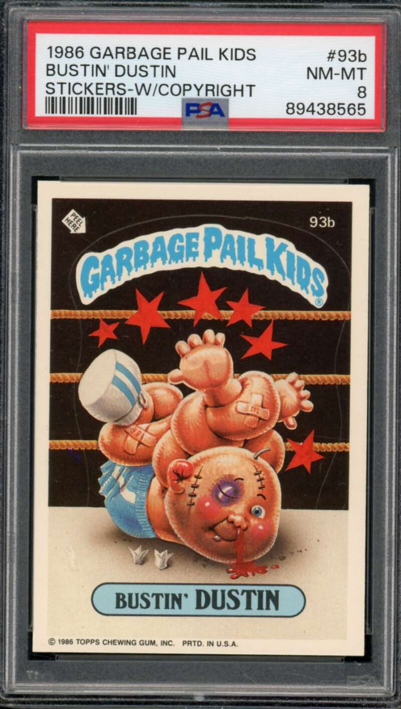 Bustin' Dustin Stickers Card 1986 Garbage Pail Kids #93b PSA 8 Image 1