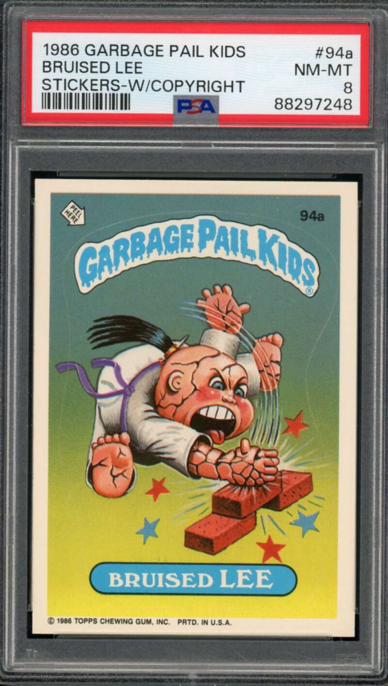 Bruised Lee Stickers Card 1986 Garbage Pail Kids #94a PSA 8 Image 1