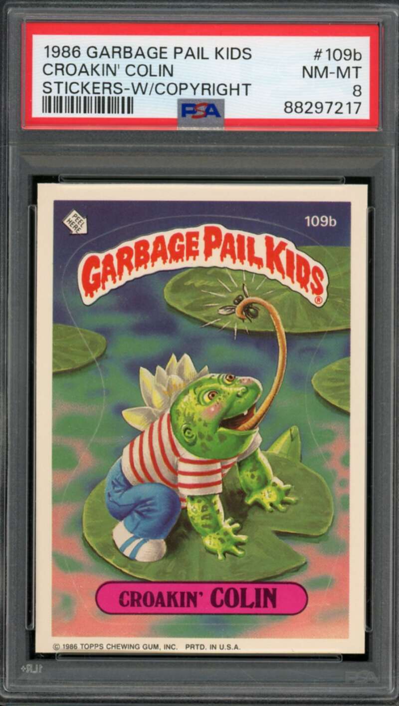 Croakin' Colin Stickers Card 1986 Garbage Pail Kids #109b PSA 8 Image 1