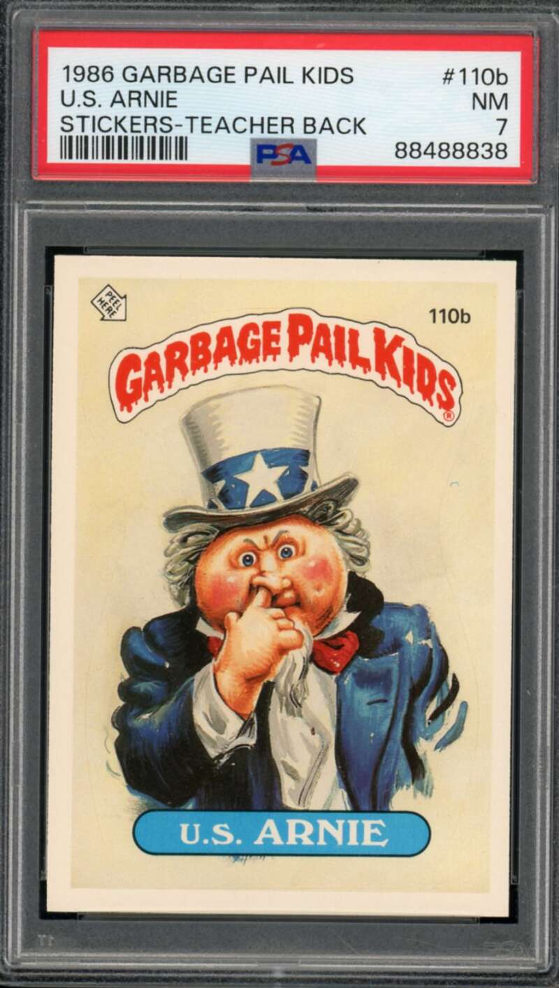 U.S. Arnie Stickers Card 1986 Garbage Pail Kids #110b PSA 7 Image 1