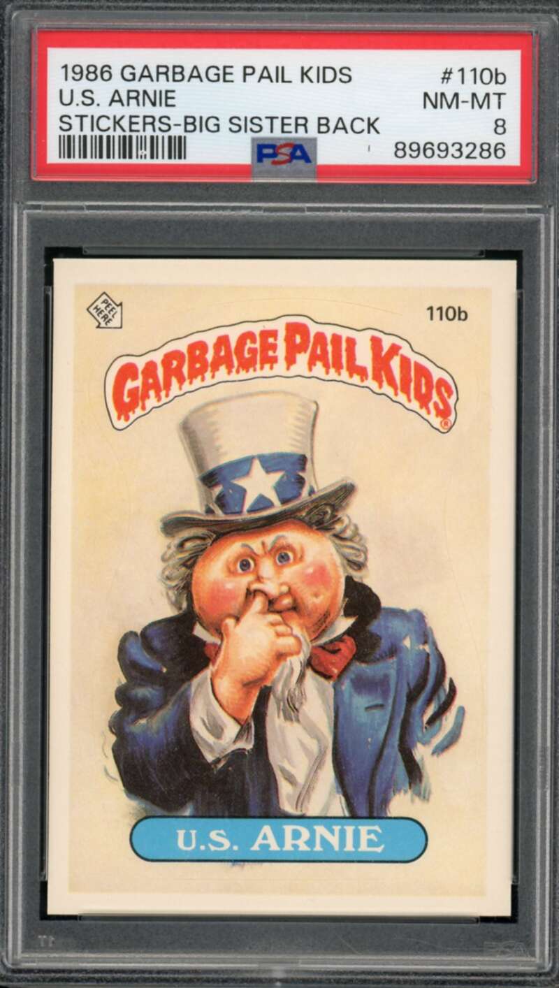 U.S. Arnie Stickers Card 1986 Garbage Pail Kids #110b PSA 8 Image 1