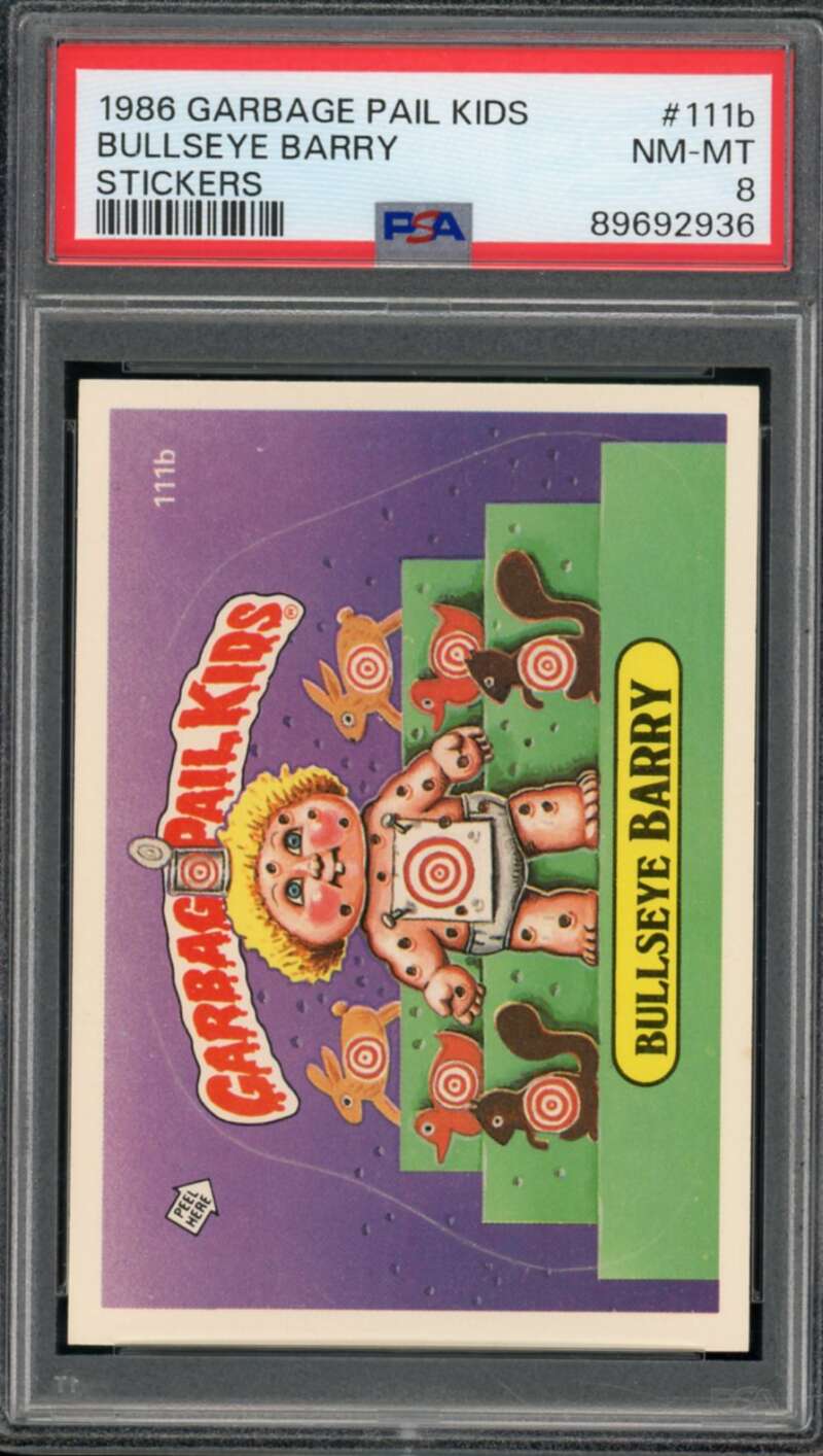 Bullseye Barry Stickers Card 1986 Garbage Pail Kids #111b PSA 8 Image 1