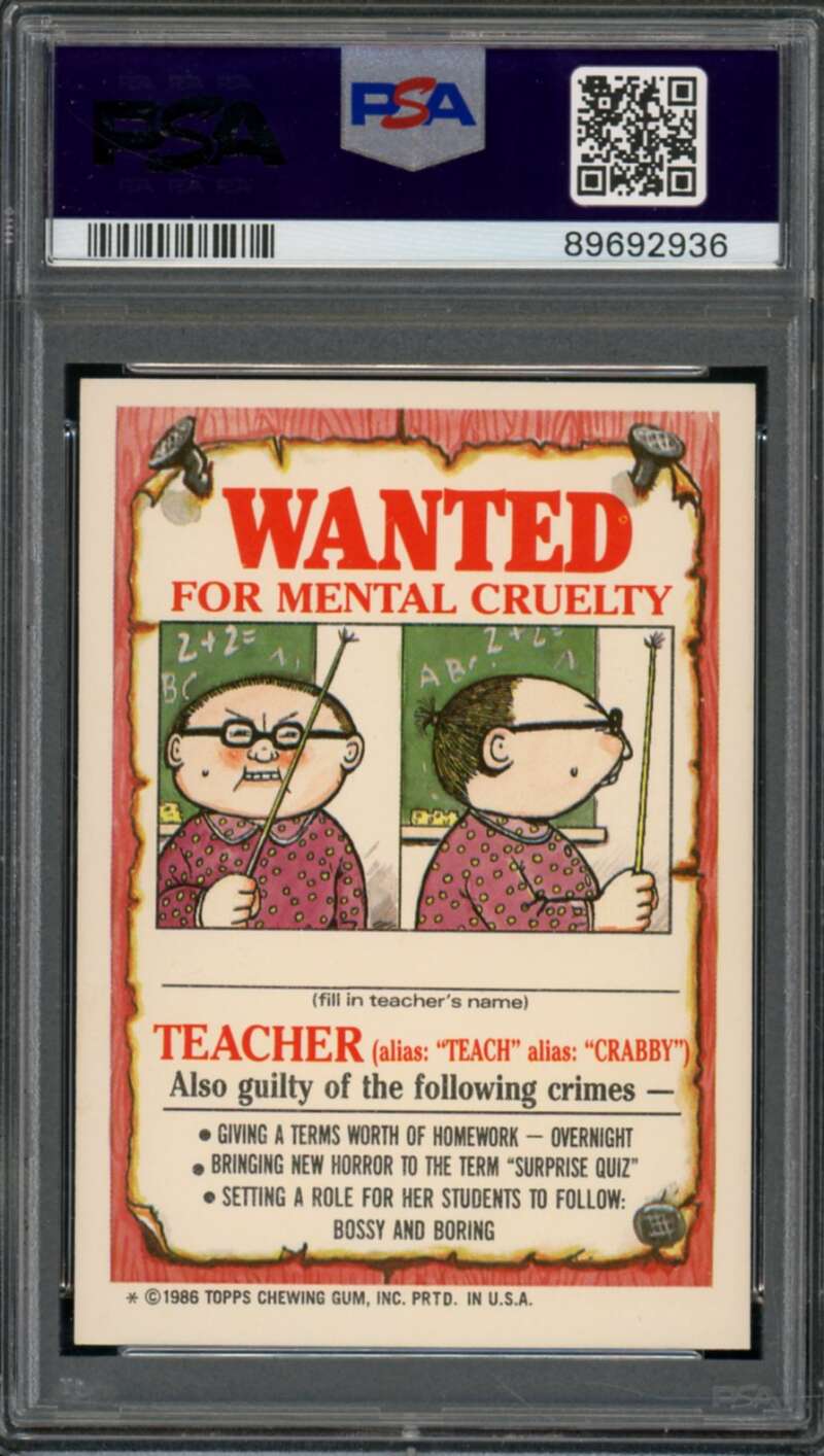 Bullseye Barry Stickers Card 1986 Garbage Pail Kids #111b PSA 8 Image 2