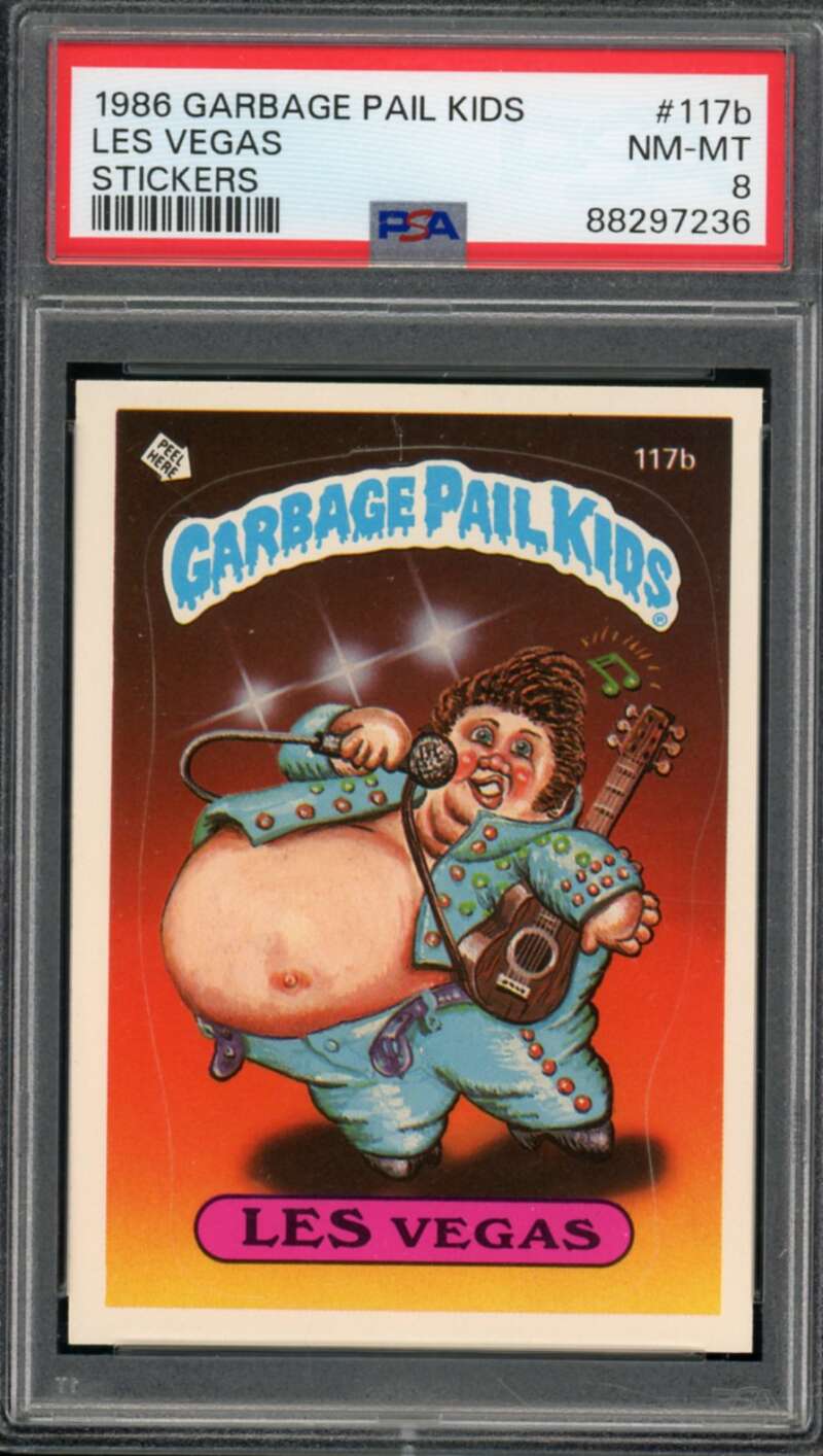 Les Vegas Stickers Card 1986 Garbage Pail Kids #117b PSA 8 Image 1