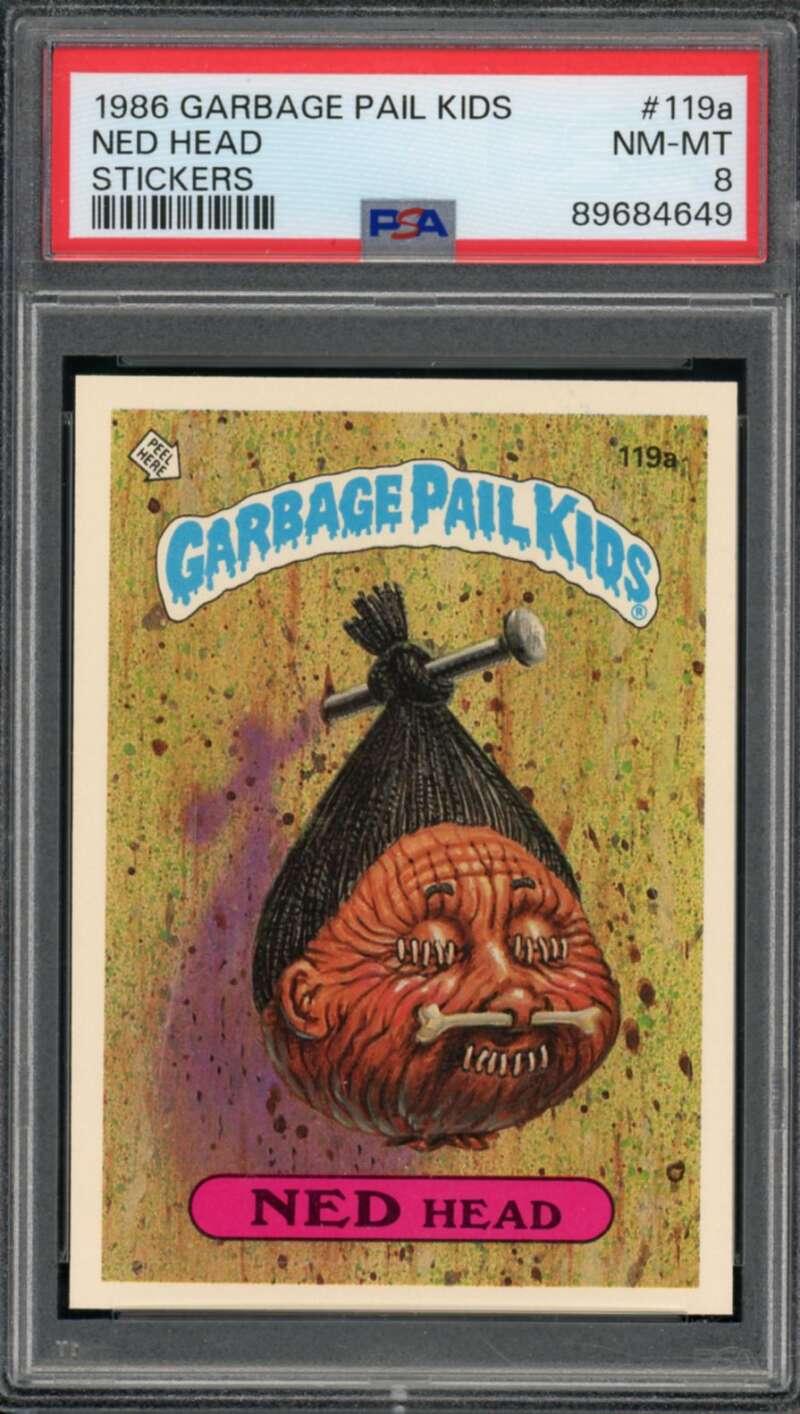 Ned Head Stickers Card 1986 Garbage Pail Kids #119a PSA 8 Image 1