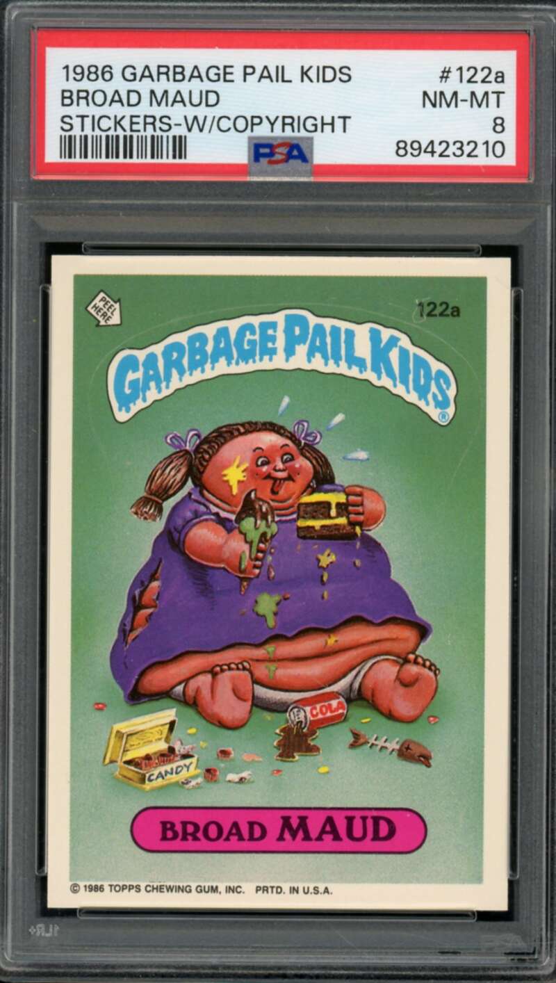 Broad Maud Stickers Card 1986 Garbage Pail Kids #122a PSA 8 Image 1