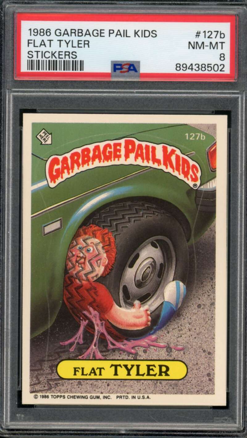 Flat Tyler Stickers Card 1986 Garbage Pail Kids #127b PSA 8 Image 1