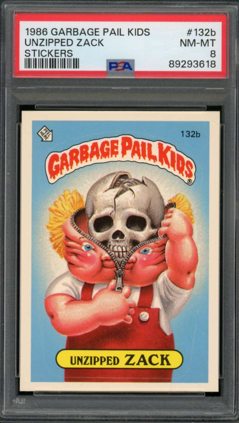 Unzipped Zack Stickers Card 1986 Garbage Pail Kids #132b PSA 8 Image 1