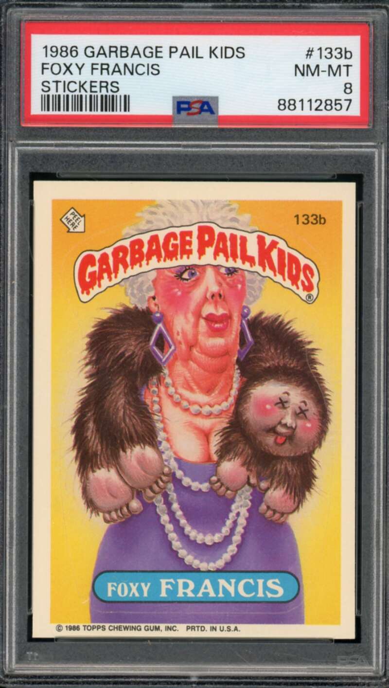 Foxy Francis Stickers Card 1986 Garbage Pail Kids #133b PSA 8 Image 1