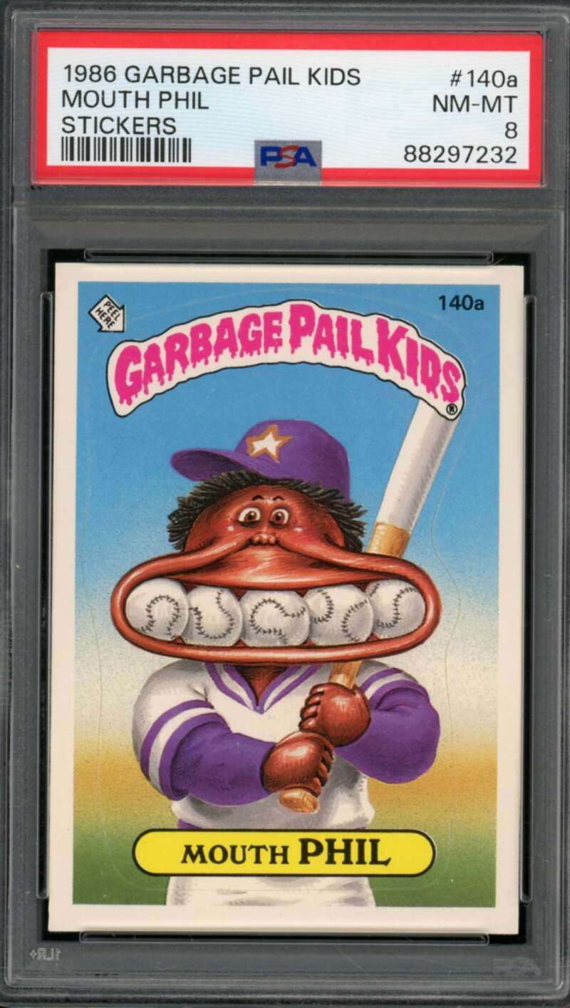 Mouth Phil Stickers Card 1986 Garbage Pail Kids #140a PSA 8 Image 1