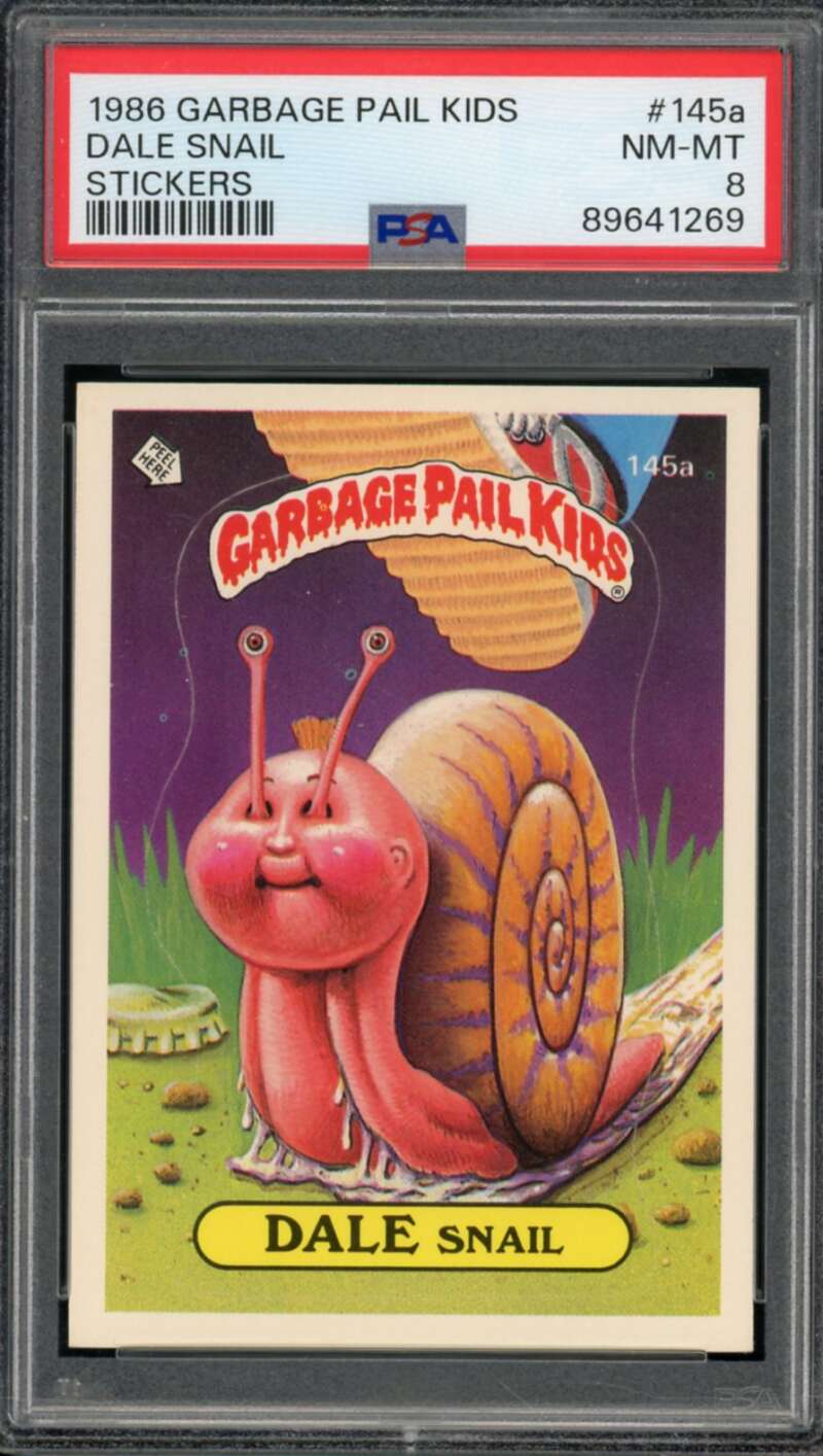 Dale Snail Stickers Card 1986 Garbage Pail Kids #145a PSA 8 Image 1