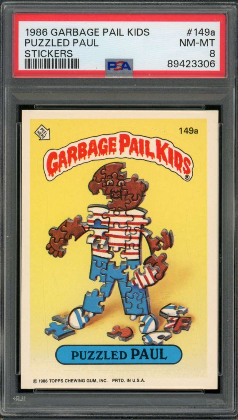 Puzzled Paul Stickers Card 1986 Garbage Pail Kids #149a PSA 8 Image 1