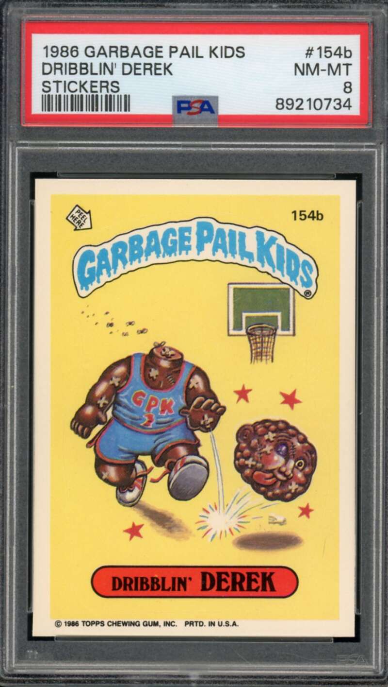 Dribblin' Derek Stickers Card 1986 Garbage Pail Kids #154b PSA 8 Image 1