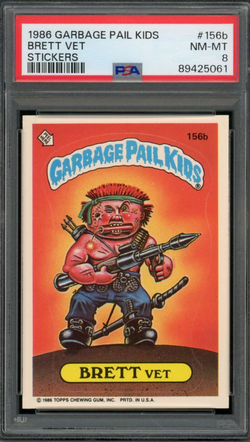 Brett Vet Stickers Card 1986 Garbage Pail Kids #156b PSA 8 Image 1