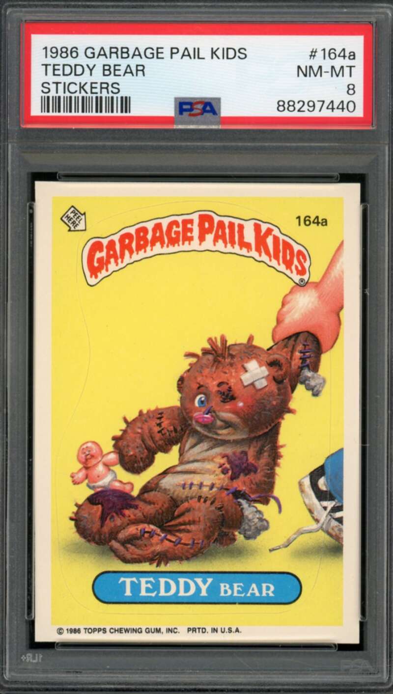 Teddy Bear Stickers Card 1986 Garbage Pail Kids #164a PSA 8 Image 1