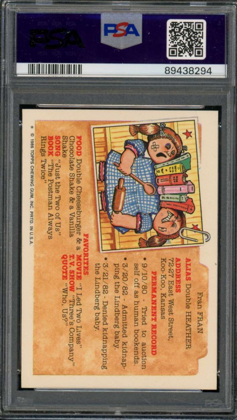 Lazy Louie Stickers Card 1986 Garbage Pail Kids #177b PSA 8 Image 2