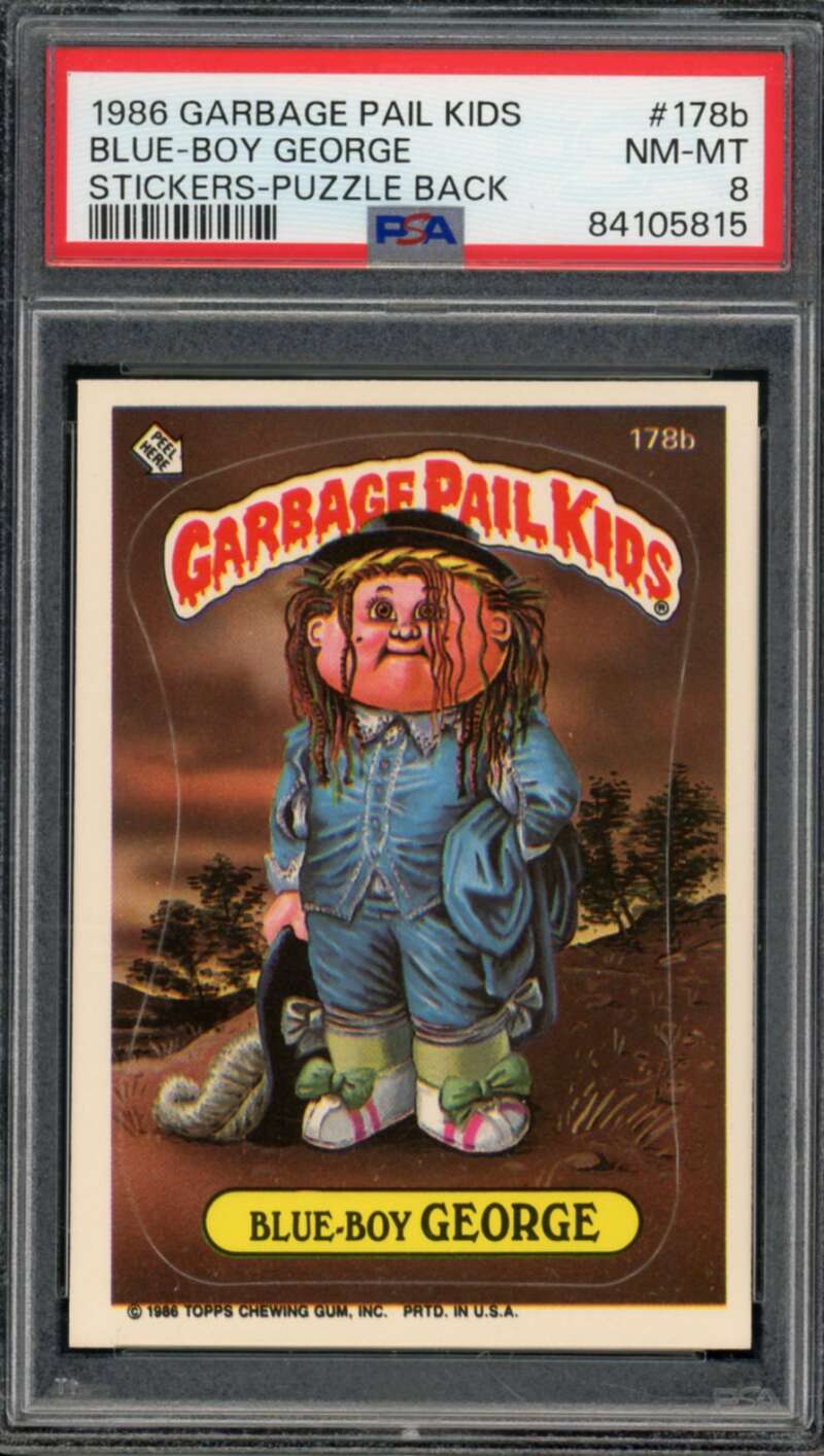 Blue-Boy George Stickers Card 1986 Garbage Pail Kids #178b PSA 8 Image 1